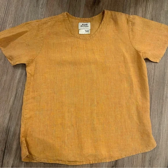FLAX Linen Shirt Top Pants Twin Set Women’s Small Orange Lagenlook Boho Coastal - Picture 3 of 12